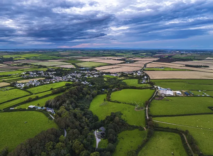 Framed Print : Sunset over Fields and Farms Drone Print, Wales UK Framed Print : Sunset over Fields and Farms Drone Print, Wales UK