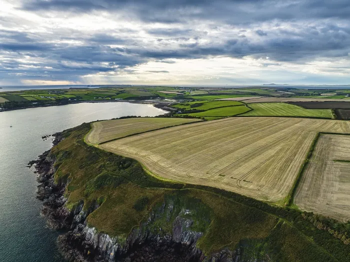 Framed Print : Sunset over Fields and Farms Drone Print, Pembrokeshire Coast Path, Wales UK Framed Print : Sunset over Fields and Farms Drone Print, Pembrokeshire Coast Path, Wales UK