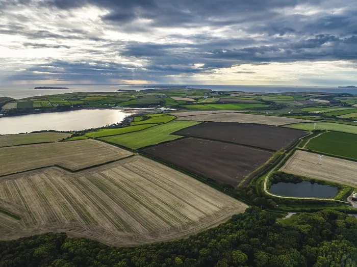 Framed Print : Sunset over Fields and Farms Print from a Drone in Wales, UK Framed Print : Sunset over Fields and Farms Print from a Drone in Wales, UK