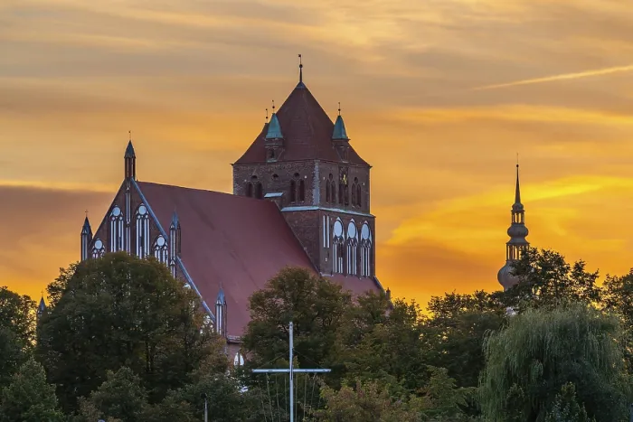 Framed Print : Sunset behind the Marienkirche Print, Greifswald Germany Framed Print : Sunset behind the Marienkirche Print, Greifswald Germany