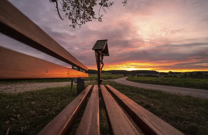Framed Print : Sunset at a Memorial Bench Print, Gechingen, Germany Framed Print : Sunset at a Memorial Bench Print, Gechingen, Germany