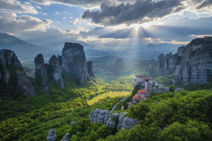 Framed Print : Meteora Sunset Print: Rousanou and St. Nicholas Monastery Framed Print : Meteora Sunset Print: Rousanou and St. Nicholas Monastery