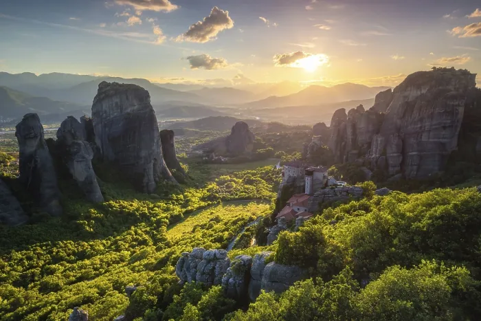 Framed Print : Meteora Sunset Print: Rousanou and St. Nicholas Monastery Framed Print : Meteora Sunset Print: Rousanou and St. Nicholas Monastery
