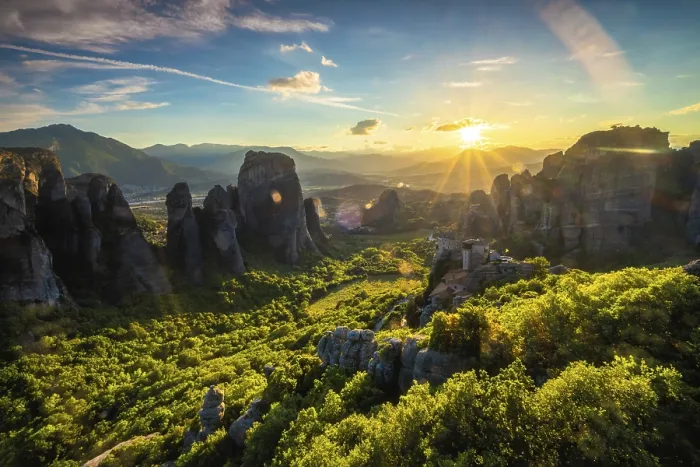 Framed Print : Meteora Sunset Print - Rousanou and St. Nicholas Anapavsa