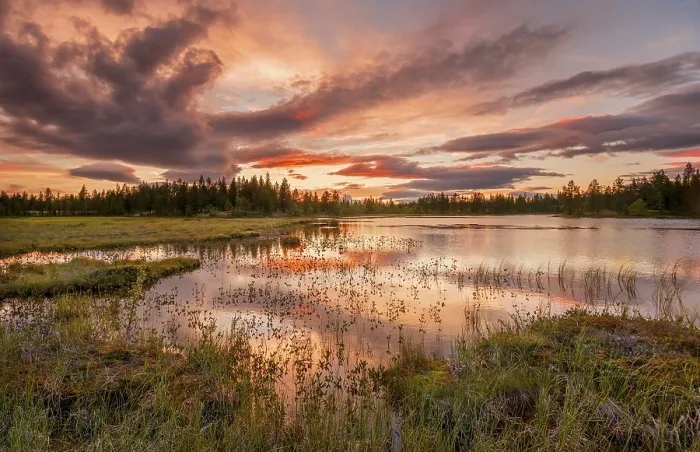 Framed Print : Finland Sunset Print: Lake Reflections in Orange Clouds Framed Print : Finland Sunset Print: Lake Reflections in Orange Clouds