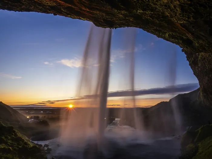 Framed Print : Sunset at Seljalandsfoss Waterfall Print, South Iceland Framed Print : Sunset at Seljalandsfoss Waterfall Print, South Iceland