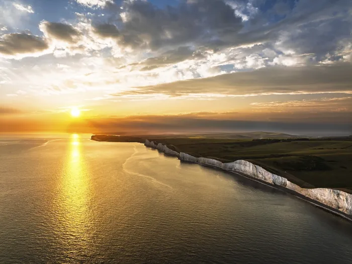 Framed Print : Sunset over Seven Sisters Cliffs Print, East Sussex, England Framed Print : Sunset over Seven Sisters Cliffs Print, East Sussex, England