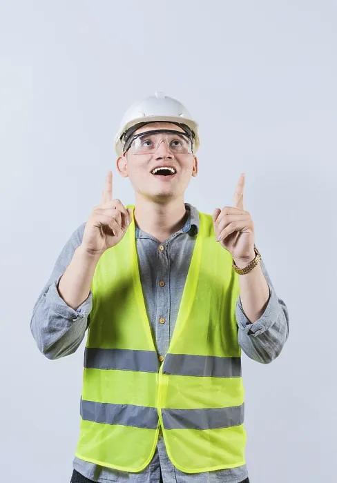 Framed Print : Surprised Young Architect Pointing Up Print Framed Print : Surprised Young Architect Pointing Up Print