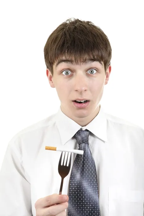 Framed Print : Surprised Young Man with Cigarette on the Fork Print Framed Print : Surprised Young Man with Cigarette on the Fork Print