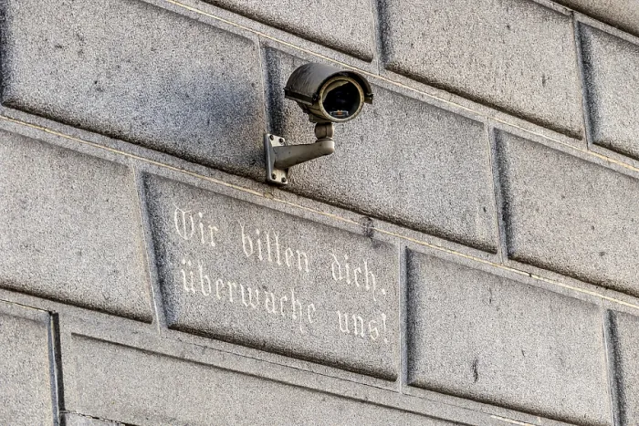 Framed Print : Surveillance Camera Print on a Building in Austria