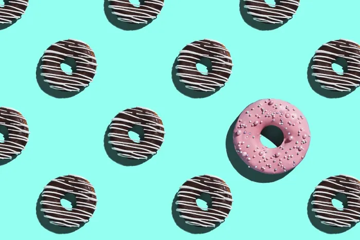 Framed Print : Sweet Donuts Print on Blue Background Framed Print : Sweet Donuts Print on Blue Background