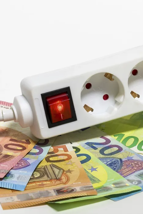 Framed Print : Switchable Socket Strip, Euro Banknotes - Energy Saving Print Framed Print : Switchable Socket Strip, Euro Banknotes - Energy Saving Print