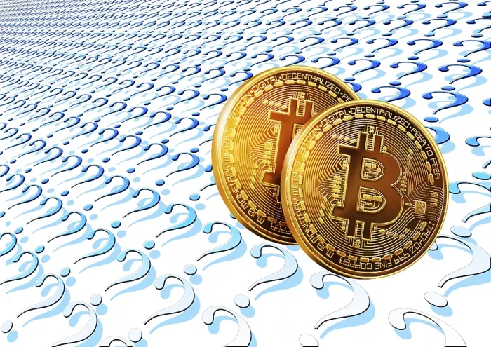 Framed Print : Bitcoin on Question Mark: Stock Market Print