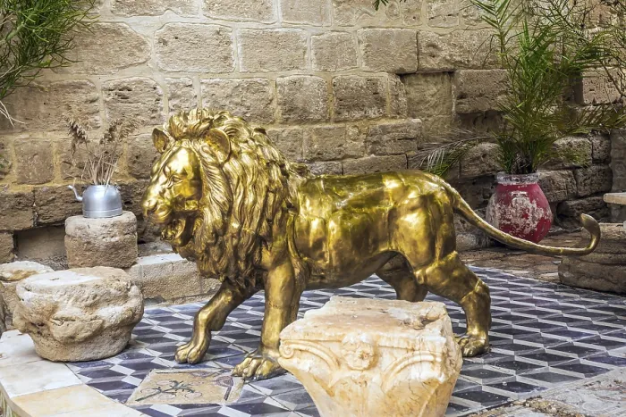 Framed Print : Gilded Lion Statue at Monastery of Gerasim of Jordan Print Framed Print : Gilded Lion Statue at Monastery of Gerasim of Jordan Print