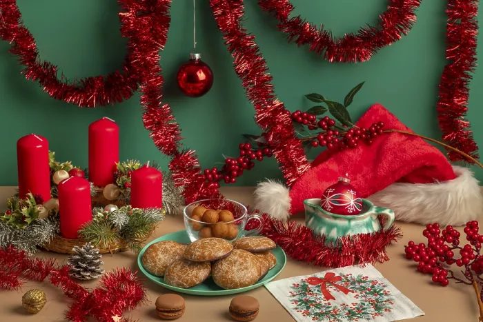 Framed Print : Table with Christmas decorations Print Framed Print : Table with Christmas decorations Print