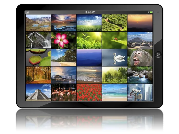 Framed Print : Tablet PC Print with Photos Framed Print : Tablet PC Print with Photos