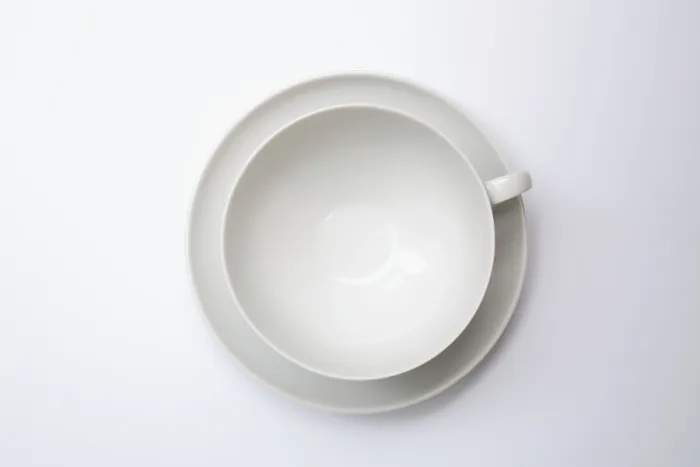 Framed Print : Tableware Print: Empty Teacup with Saucer Seen from Above Framed Print : Tableware Print: Empty Teacup with Saucer Seen from Above
