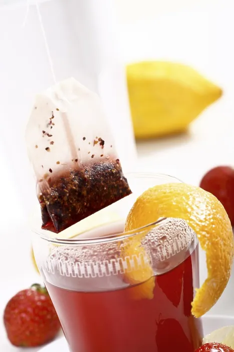 Framed Print : Fruit Tea Print with Steeping Tea Bag Framed Print : Fruit Tea Print with Steeping Tea Bag