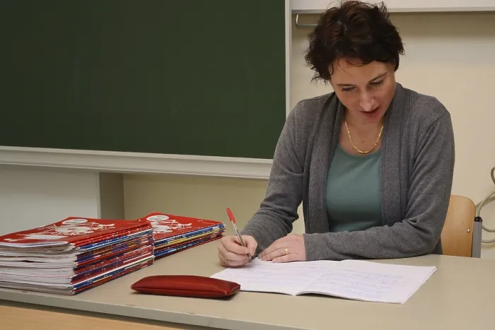Framed Print : Teacher Corrects School Work Print Framed Print : Teacher Corrects School Work Print