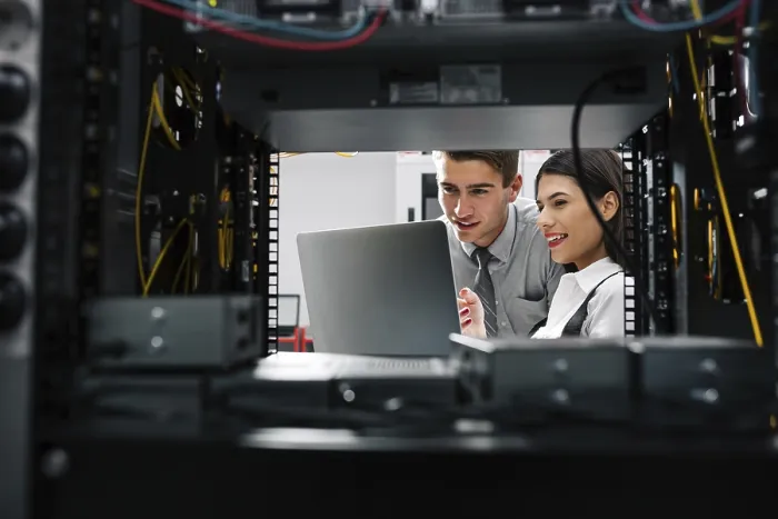 Framed Print : Data Centre Technicians Working Together Print Framed Print : Data Centre Technicians Working Together Print