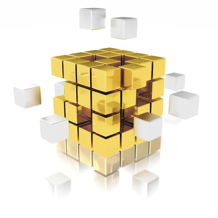 Framed Print : Teamwork Concept Metal Cubes Assembling into Gold One Print Framed Print : Teamwork Concept Metal Cubes Assembling into Gold One Print