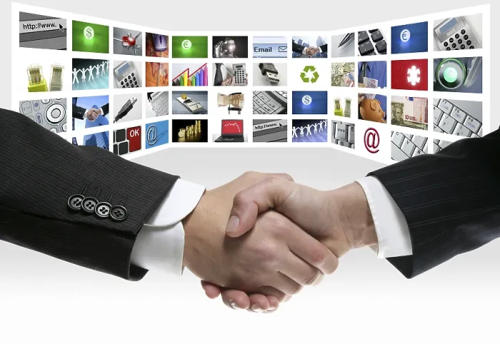 Framed Print : Tech TV Video Communication Screen Rows Handshake Print Framed Print : Tech TV Video Communication Screen Rows Handshake Print