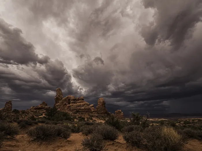 Framed Print : Thunderclouds over Turret Arch Print, Arches National Park, Utah