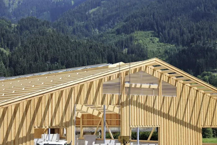 Framed Print : Timber Construction Print - New Hall in Aurach, Austria