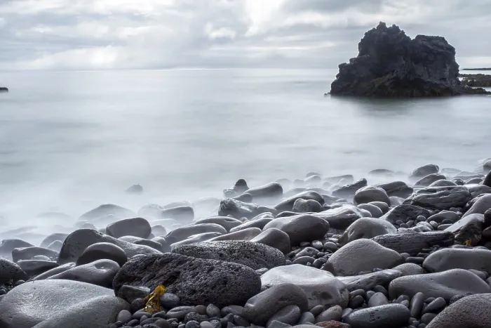 Framed Print : Time Exposure of Stony Beach at Hellnar, Iceland Print Framed Print : Time Exposure of Stony Beach at Hellnar, Iceland Print