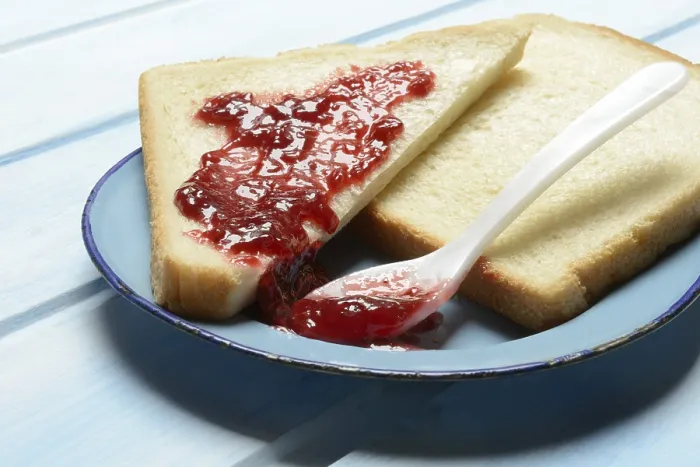 Framed Print : Raspberry Jam on Toast Print, Breakfast Still Life Framed Print : Raspberry Jam on Toast Print, Breakfast Still Life