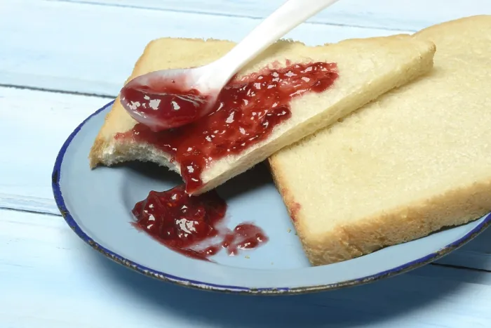 Framed Print : Raspberry Jam on Toast Print, Breakfast Scene Framed Print : Raspberry Jam on Toast Print, Breakfast Scene