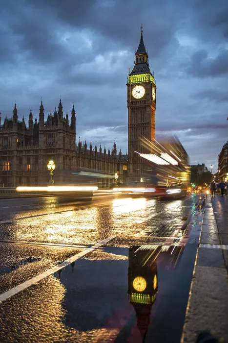 Framed Print : Double-decker Bus at Westminster Bridge Evening Print Framed Print : Double-decker Bus at Westminster Bridge Evening Print