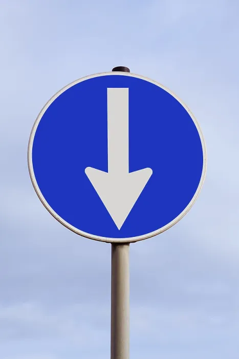 Framed Print : Traffic with Arrow Pointing Down Print, Falling South Framed Print : Traffic with Arrow Pointing Down Print, Falling South