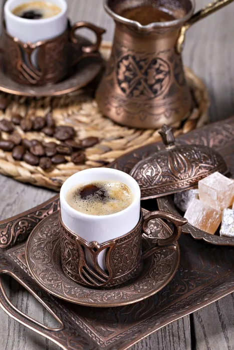 Framed Print : Turkish Coffee Print on a Table Framed Print : Turkish Coffee Print on a Table