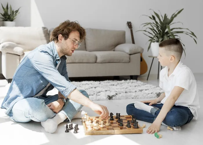 Framed Print : Print: Tutor Teaches Boy How to Play Chess Framed Print : Print: Tutor Teaches Boy How to Play Chess