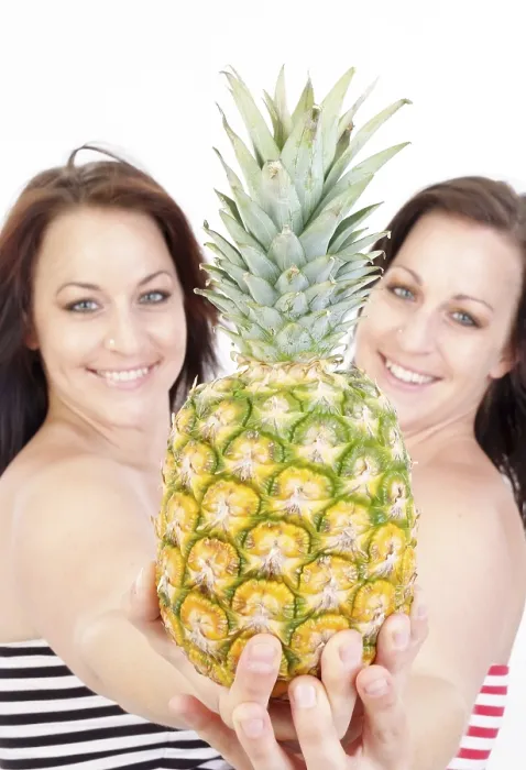 Framed Print : Twins with Pineapple Print Framed Print : Twins with Pineapple Print