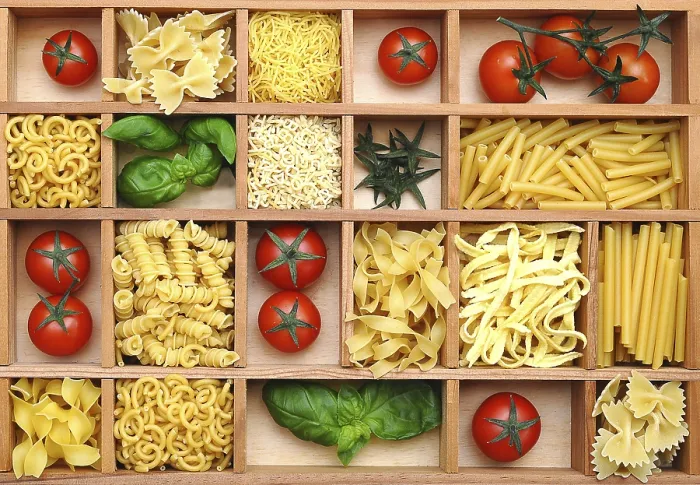 Framed Print : Type Case with Pasta, Basil and Tomatoes Print Framed Print : Type Case with Pasta, Basil and Tomatoes Print