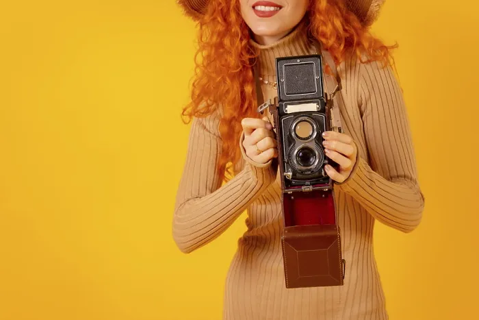 Framed Print : Vintage Camera Print with Redhead Portrait Framed Print : Vintage Camera Print with Redhead Portrait