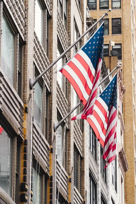 Framed Print : USA Flags Building Print from ImageBROKER Framed Print : USA Flags Building Print from ImageBROKER