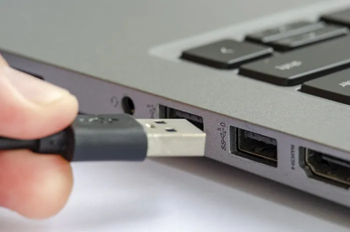 Framed Print : USB Print: Laptop Security Risk Framed Print : USB Print: Laptop Security Risk