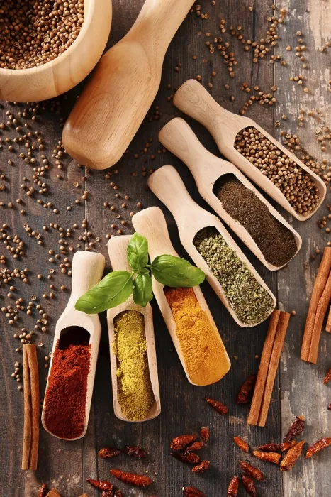 Framed Print : Variety of Spices Print on Kitchen Table