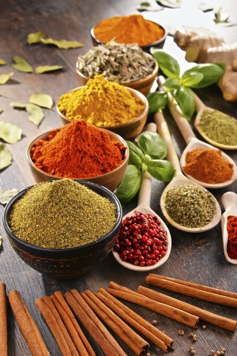 Framed Print : Variety of Spices Print on Kitchen Table