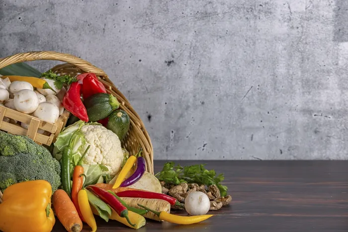 Framed Print : Fresh Vegetables in a Wooden Basket Print Framed Print : Fresh Vegetables in a Wooden Basket Print