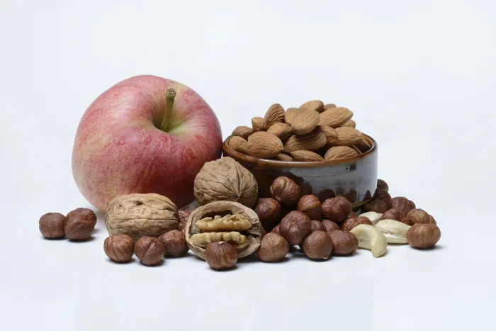 Framed Print : Various nuts and apple Print Framed Print : Various nuts and apple Print