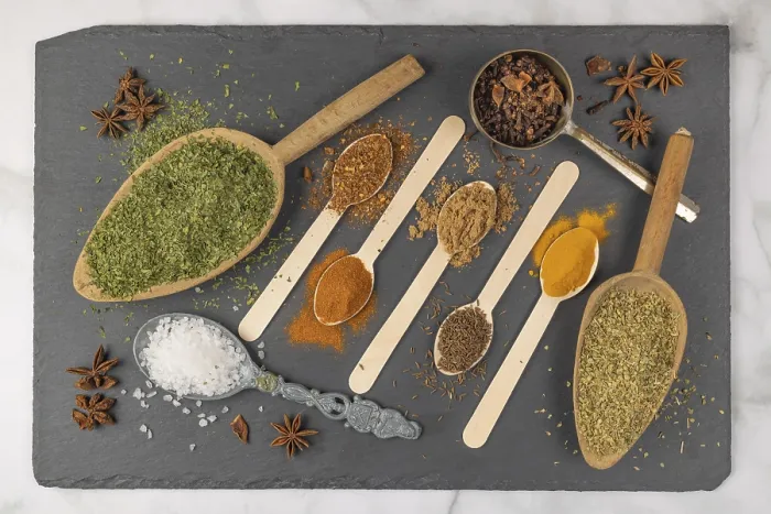 Framed Print : Various Spices on Different Spoons Print Framed Print : Various Spices on Different Spoons Print