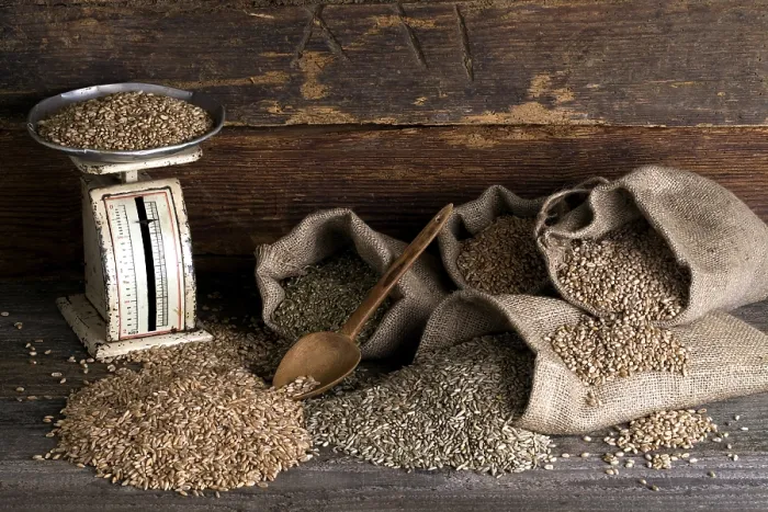 Framed Print : Various Grains in Jute Bags Print Framed Print : Various Grains in Jute Bags Print