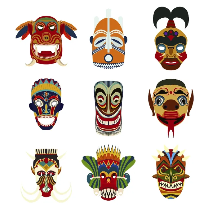 Framed Print : Vector Tribal Mask Print Set Framed Print : Vector Tribal Mask Print Set