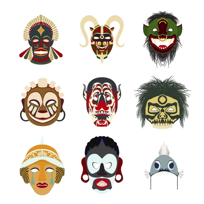 Framed Print : Vector Tribal Masks Print, Isolated Objects Framed Print : Vector Tribal Masks Print, Isolated Objects