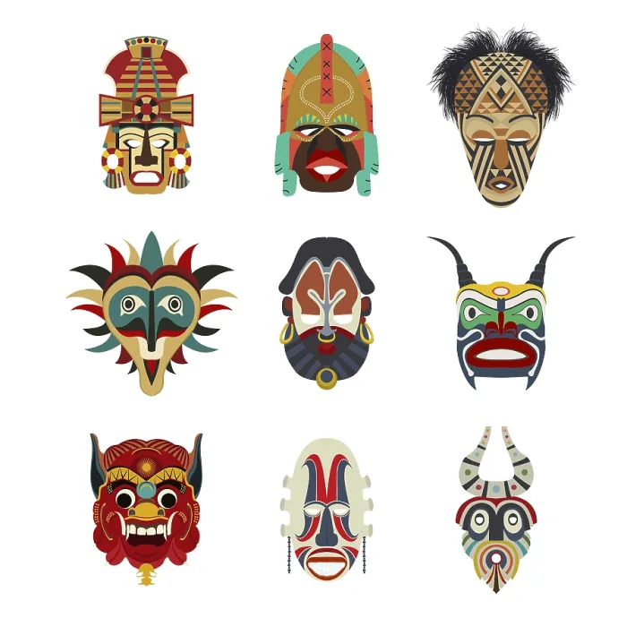 Framed Print : Vector Tribal Masks Print - Isolated Objects