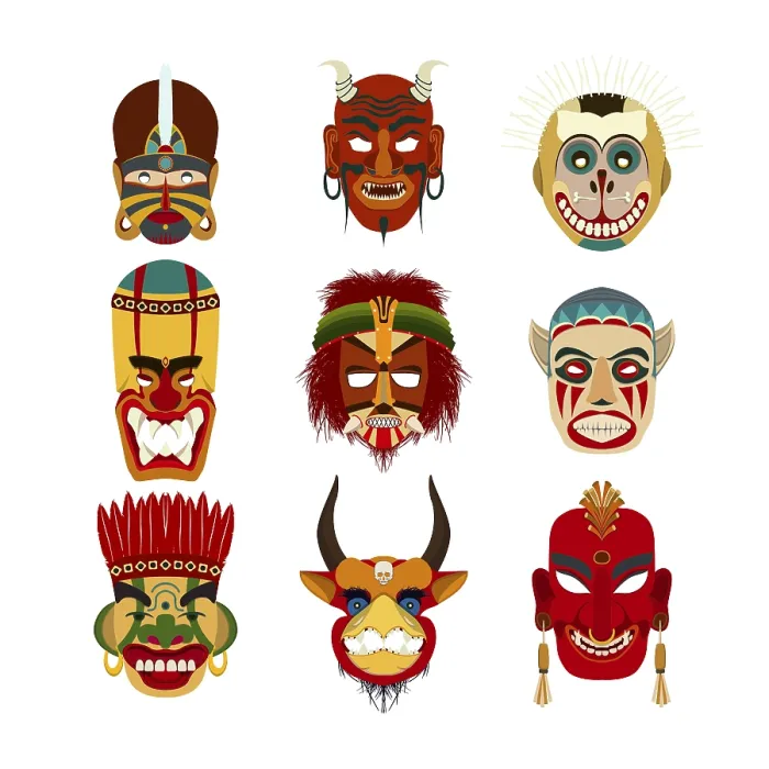 Framed Print : Vector Tribal Masks Print - Isolated Objects Framed Print : Vector Tribal Masks Print - Isolated Objects